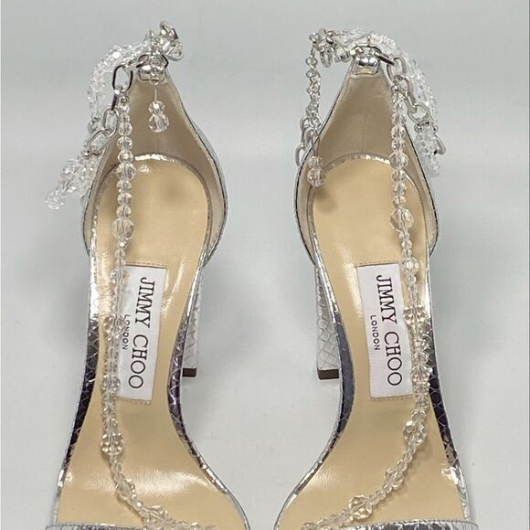Jimmy Choo Neena Croc-Embossed Metallic Leather Embellished Sandals size 36.5 - Picture 9 of 14
